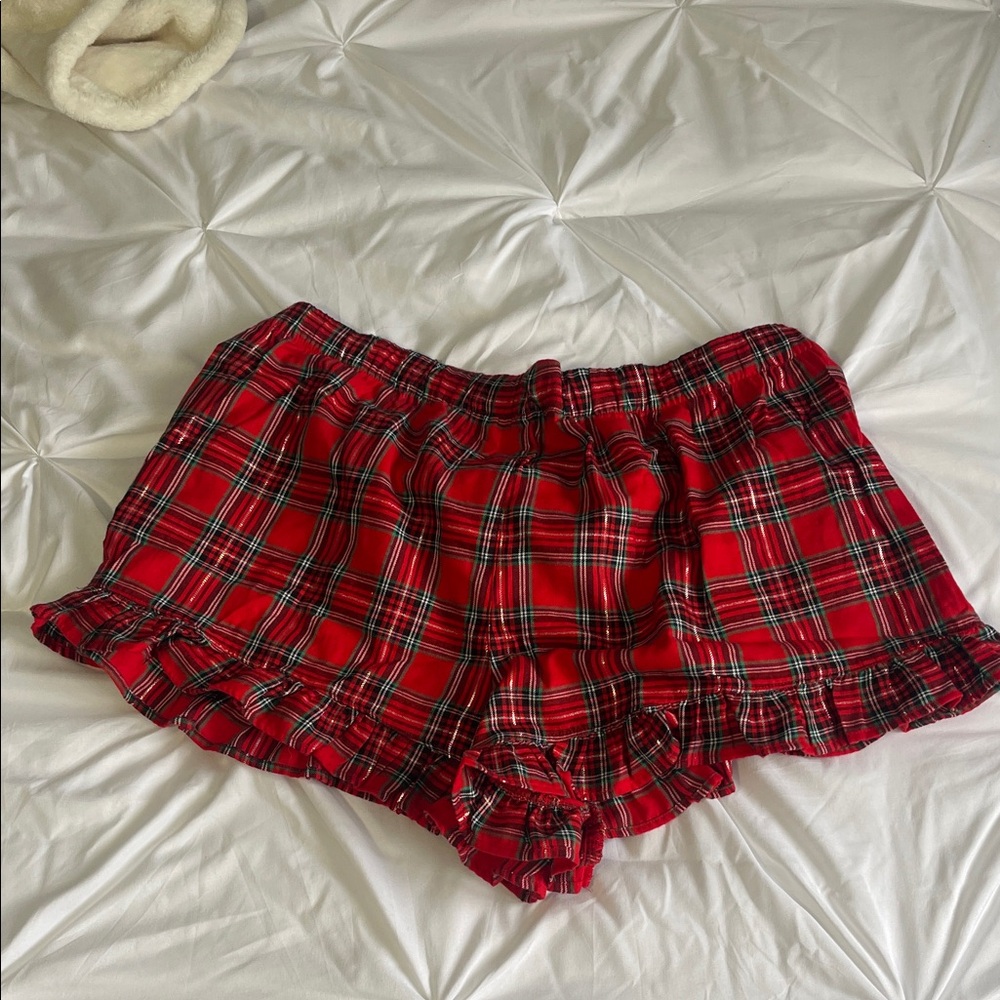 Pink Red Plaid Ruffle Shorts - Picture 3 of 3
